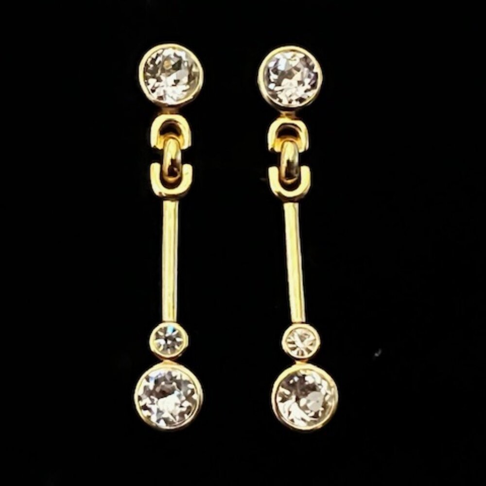 Vintage Christian Dior Gold Tone Crystal Drop Earrings – Clip On – 2 1/8”